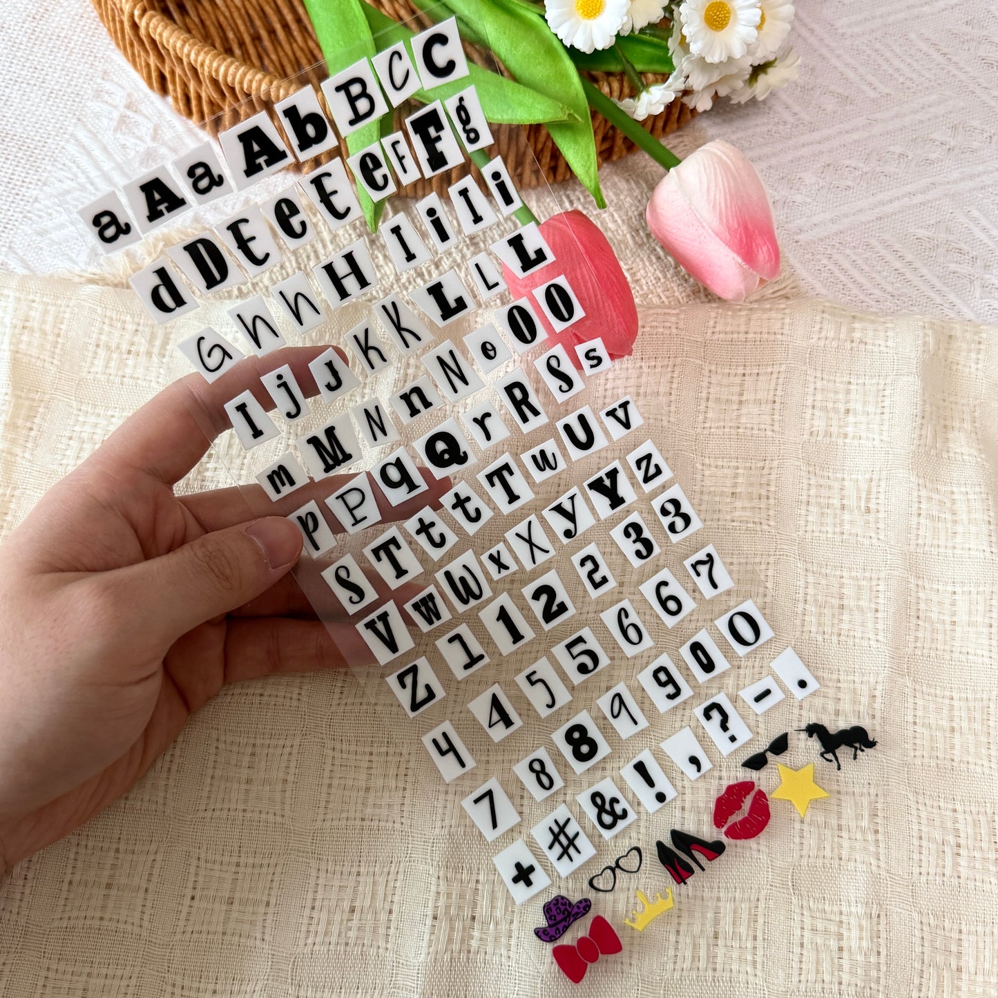 White DIY Ransom Note Alphabet Letters & Numbers | Double Sided UV DTF Wrap