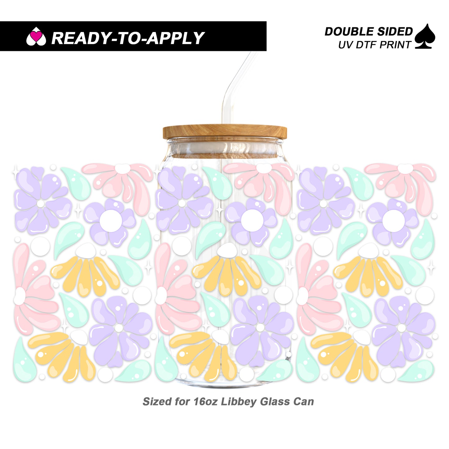 Retro Pastel Groovy Flowers - Double Sided UV DTF Cup Wrap for 16oz Libbey