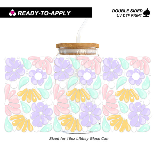 Retro Pastel Groovy Flowers - Double Sided UV DTF Cup Wrap for 16oz Libbey