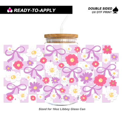 Coquette Bows & Checkered Daisies - Double Sided UV DTF Cup Wrap for 16oz Libbey