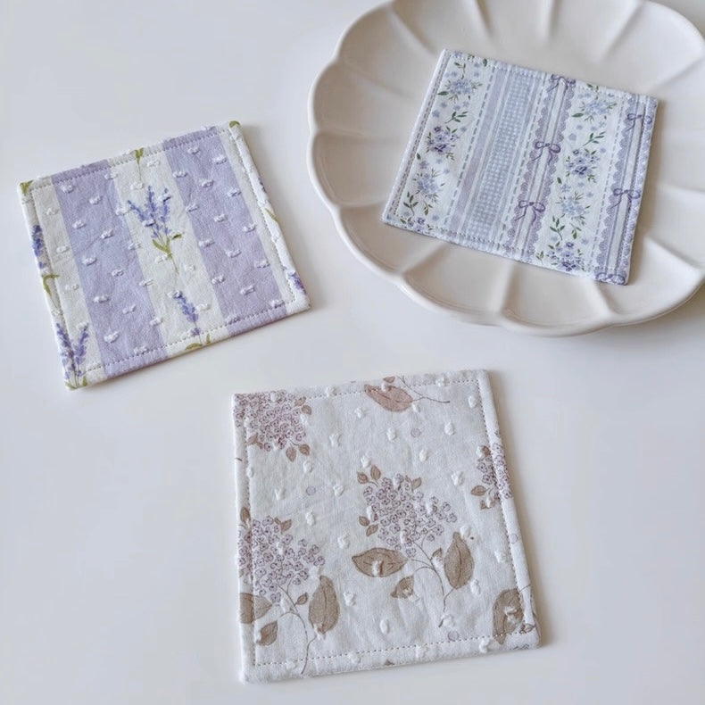 The "Lavender Dream" Quilted Fabric Mug Rug | Vintage Floral Drink Coaster