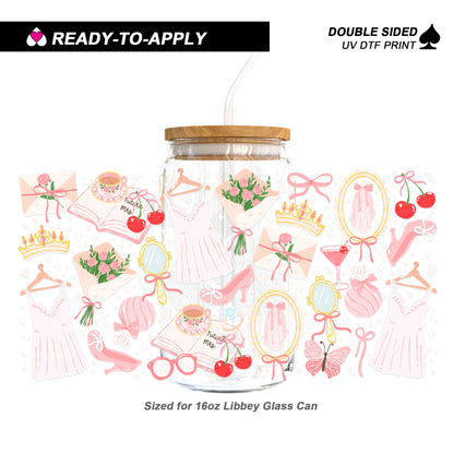Coquette Bridal Future Mrs Cherries & Bows - Double Sided UV DTF Cup Wrap for 16oz Libbey