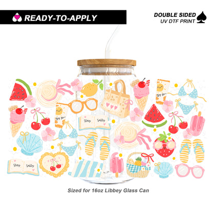 Pastel Summer Beach Day "Stay Salty" - Double Sided UV DTF Cup Wrap for 16oz Libbey