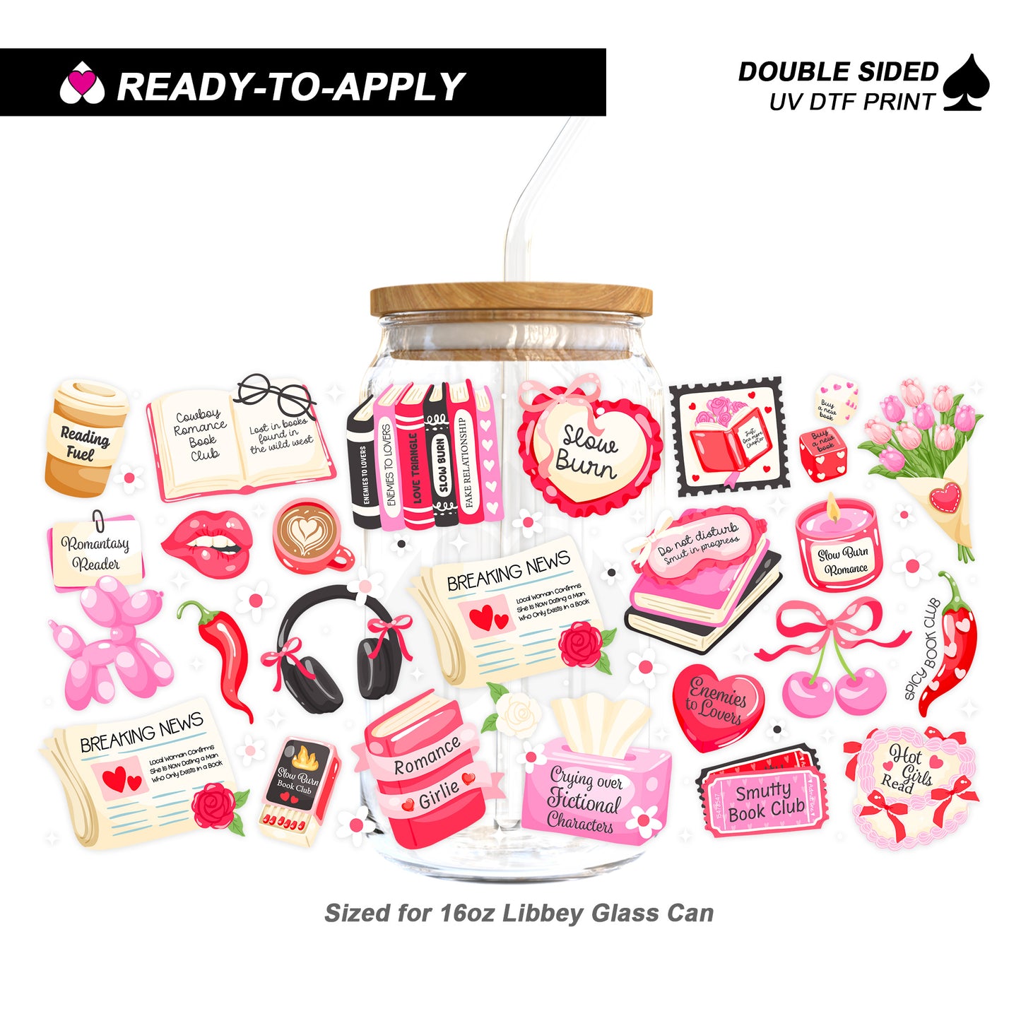 Spicy Book Club & Romance Reader - Double Sided UV DTF Cup Wrap for 16oz Libbey