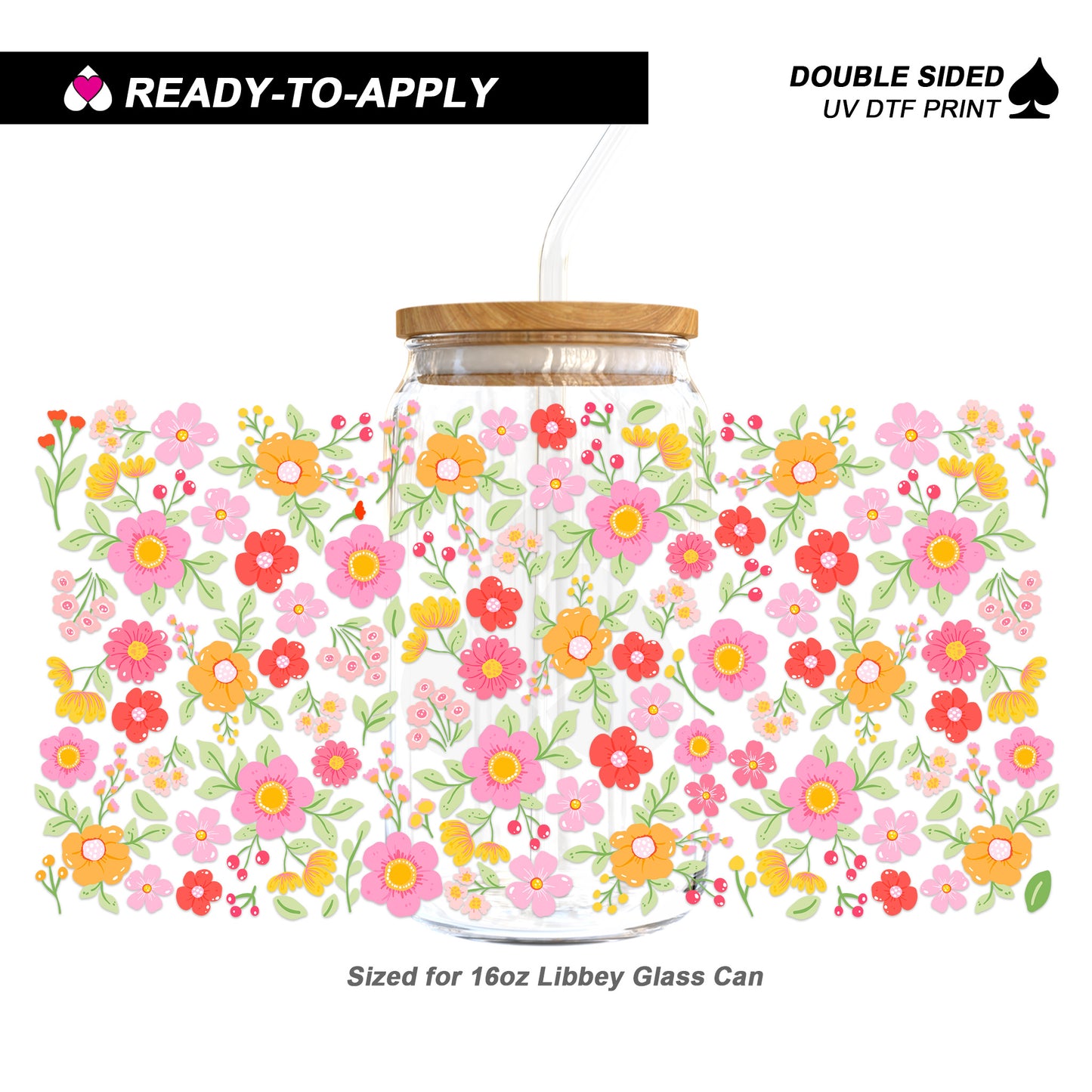 Bright Spring Wildflower Botanical - Double Sided UV DTF Cup Wrap for 16oz Libbey