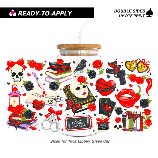 Dark Romance Book Club Villains & Roses - Double Sided UV DTF Cup Wrap for 16oz Libbey