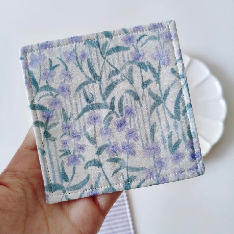 The "Lavender Dream" Quilted Fabric Mug Rug | Vintage Floral Drink Coaster