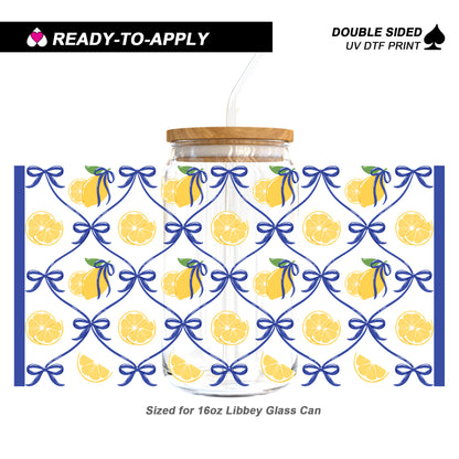 Summer Lemon & Blue Ribbon Trellis | 16oz UV DTF Cup Wrap