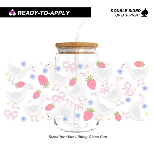 Cottagecore Goose & Blue Wildflower | 16oz UV DTF Cup Wrap