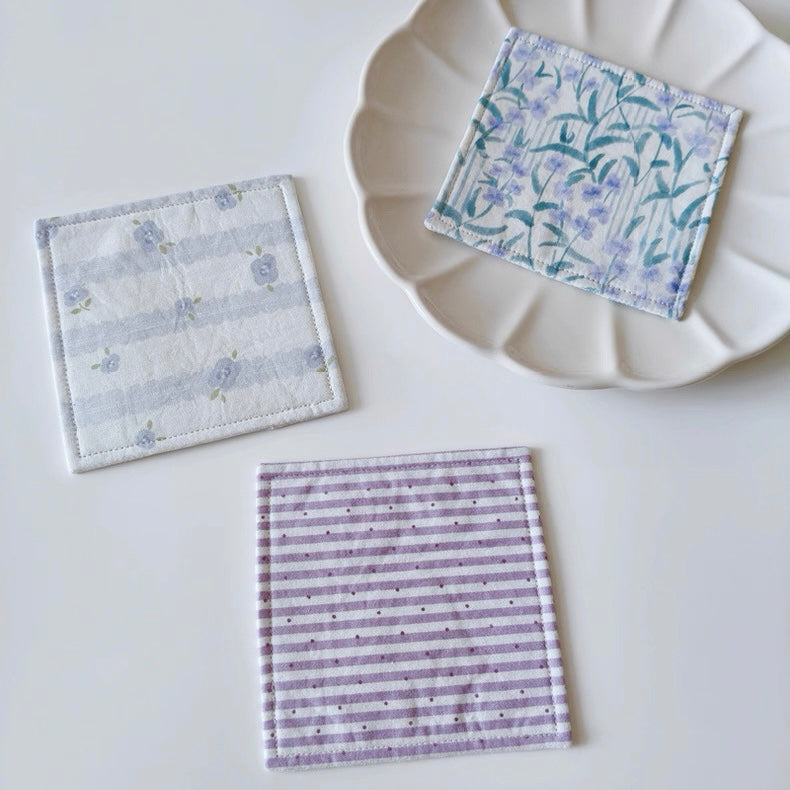The "Lavender Dream" Quilted Fabric Mug Rug | Vintage Floral Drink Coaster