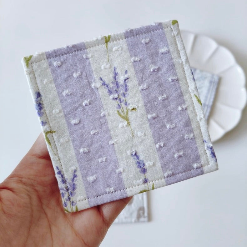 The "Lavender Dream" Quilted Fabric Mug Rug | Vintage Floral Drink Coaster