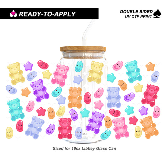 Colorful Rainbow Gummy Bears | 16oz UV DTF Cup Wrap