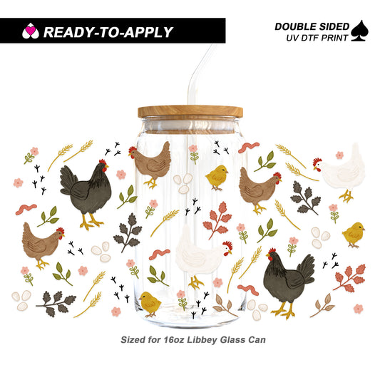 Rustic Spring Farmhouse Hens | 16oz UV DTF Cup Wrap