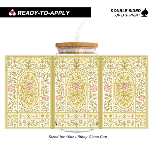 Vintage Elegant Golden Arch Floral | 16oz UV DTF Cup Wrap